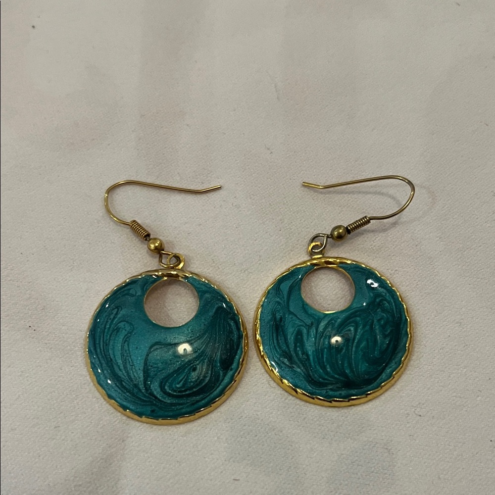 Elegant Gold and Teal Swirl Earrings